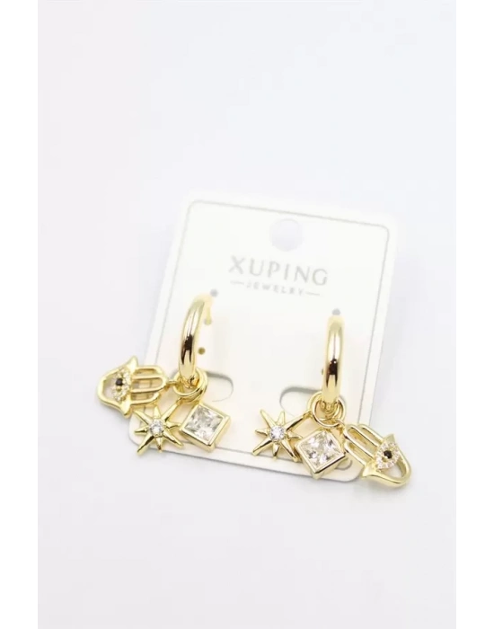 Taşlı Charm Küpe - Altın