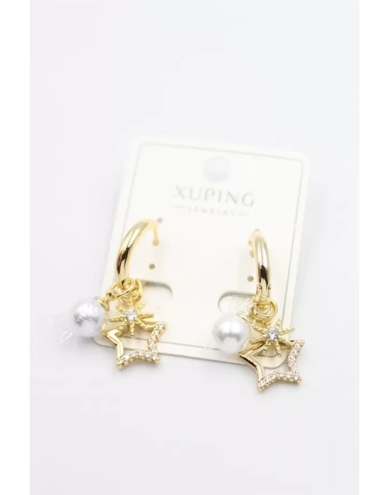 Taşlı Charm Küpe - Altın