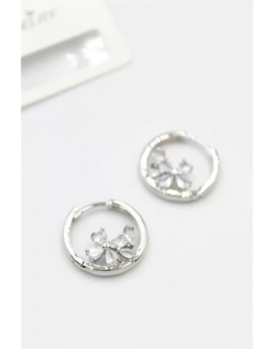 Taşlı Çiçek Küpe - Gümüş