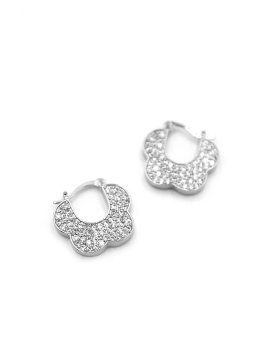 Taşlı Çiçek Küpe - Gümüş