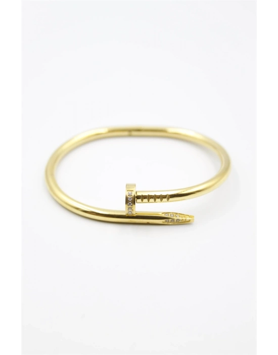 Taşlı Çivi Bilezik - Altın
