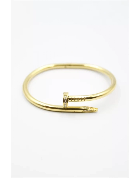 Taşlı Çivi Bilezik - Altın
