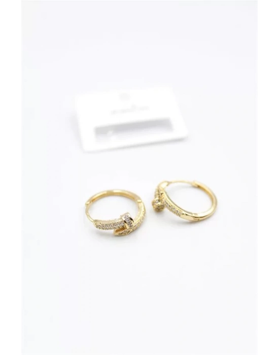 Taşlı Çivi Küpe - Altın