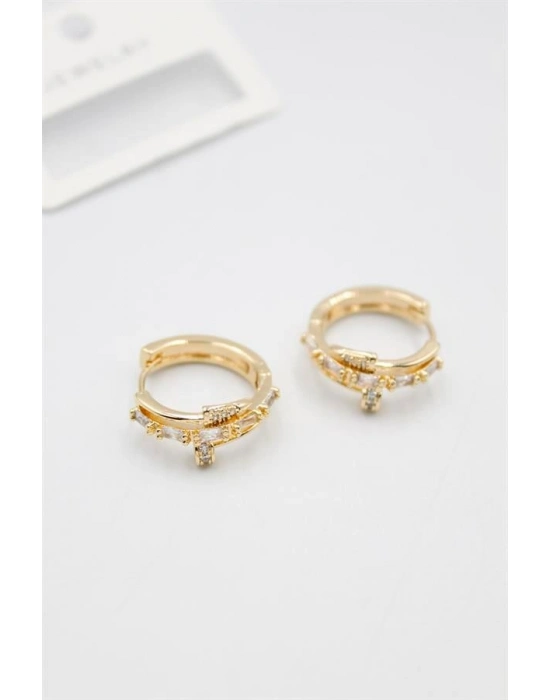 Taşlı Çivi Küpe - Altın