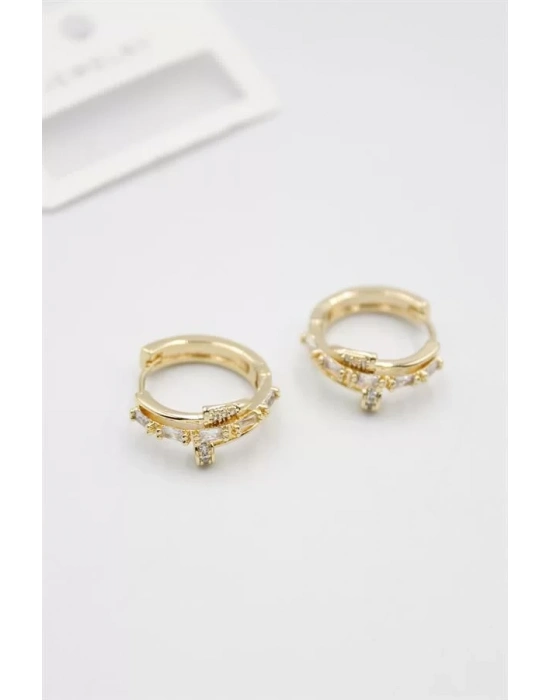 Taşlı Çivi Küpe - Altın