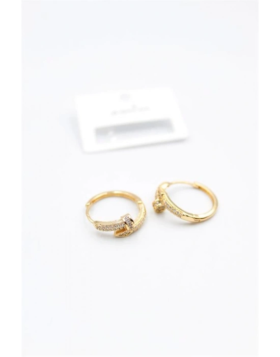 Taşlı Çivi Küpe - Altın