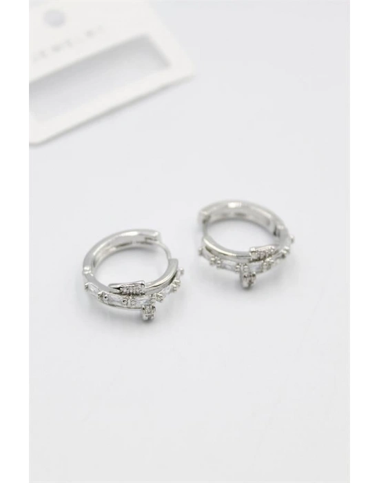 Taşlı Çivi Küpe - Gümüş