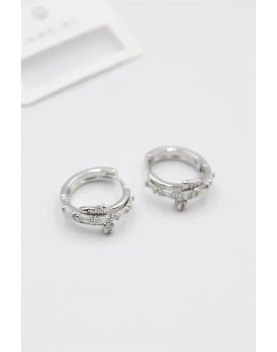 Taşlı Çivi Küpe - Gümüş