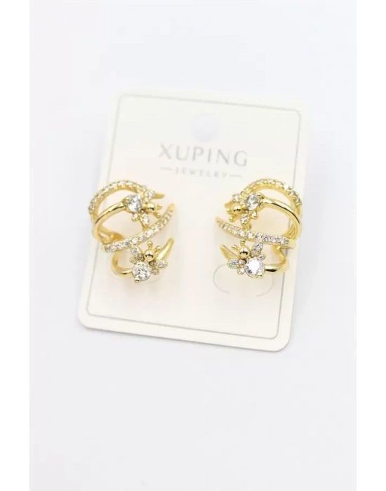 Taşlı Çoklu Görünümlü Küpe - Altın