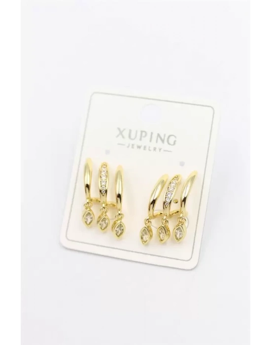 Taşlı Çoklu Görünümlü Küpe - Altın