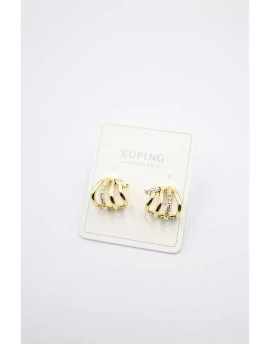 Taşlı Çoklu Görünümlü Küpe - Altın