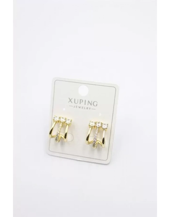 Taşlı Çoklu Görünümlü Küpe - Altın