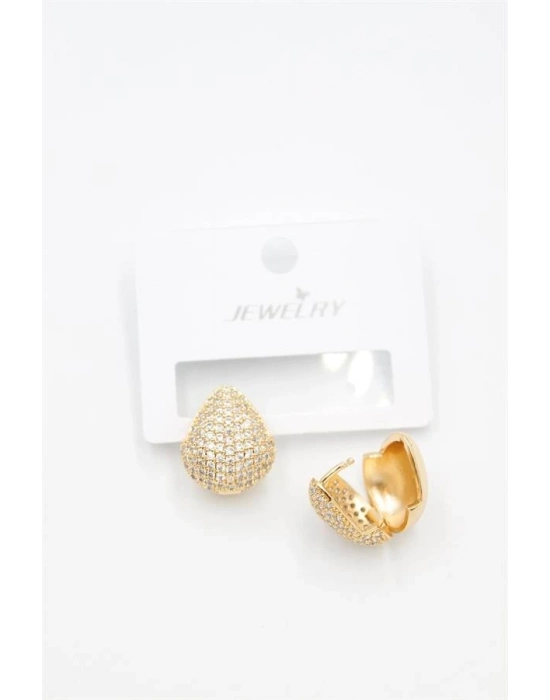 Taşlı Damla Küpe - Altın