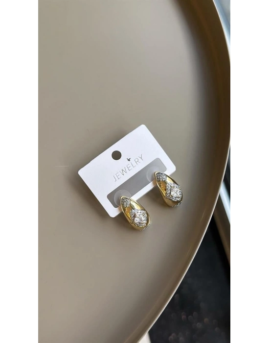 Taşlı Damla Küpe - Altın