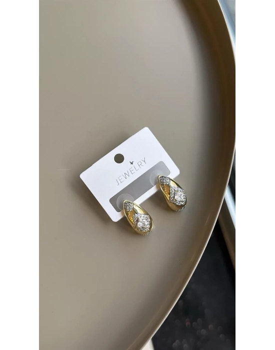 Taşlı Damla Küpe - Altın