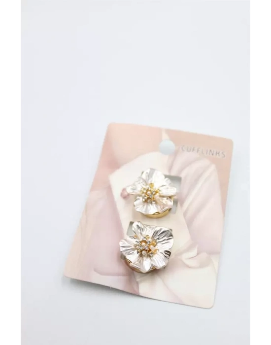 Taşlı Düğme Broş - Altın