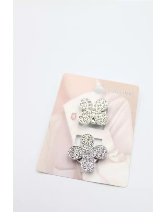 Taşlı Düğme Broş - Gümüş