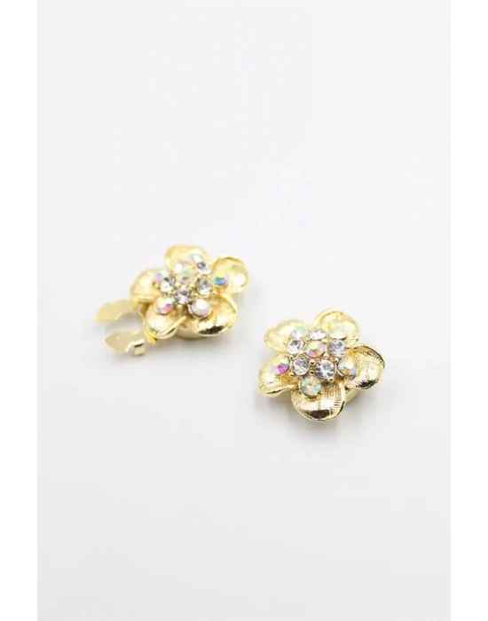 Taşlı Düğme Broşu - Altın