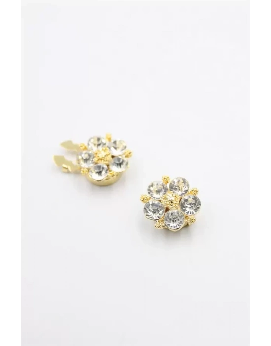 Taşlı Düğme Broşu - Beyaz