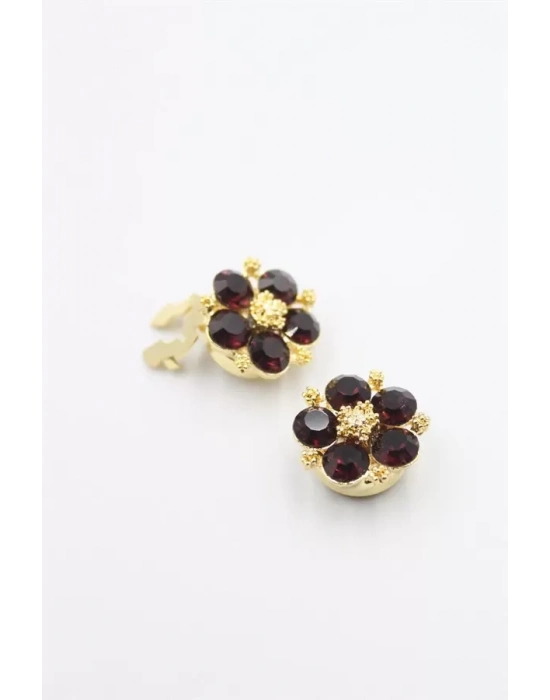 Taşlı Düğme Broşu - Kırmızı