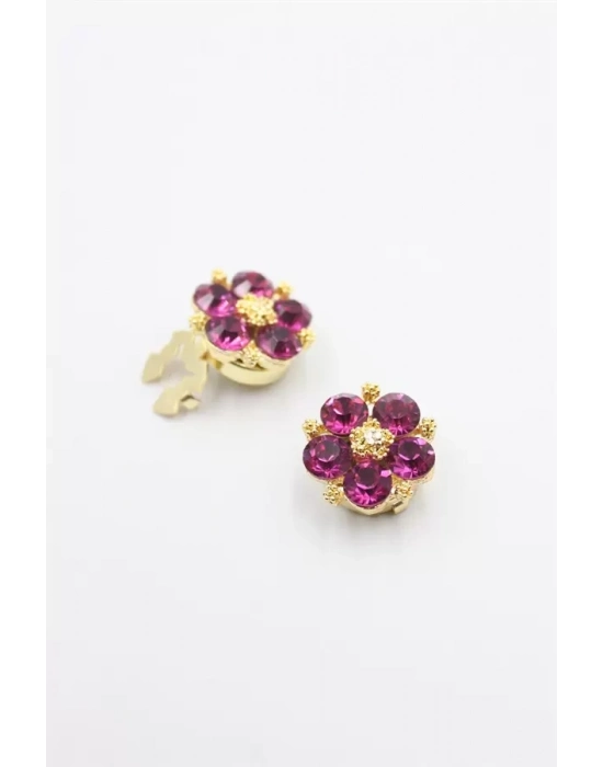 Taşlı Düğme Broşu - Pembe