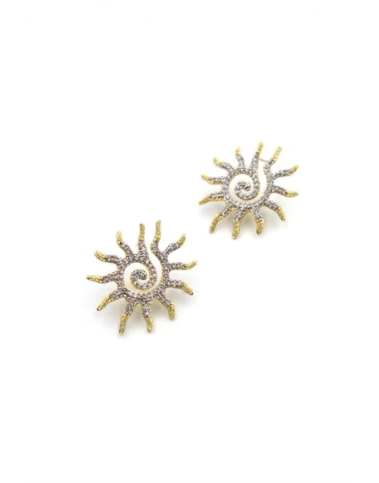 Taşlı Güneş Küpe - Altın