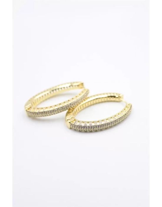 Taşlı Halka Küpe - Altın