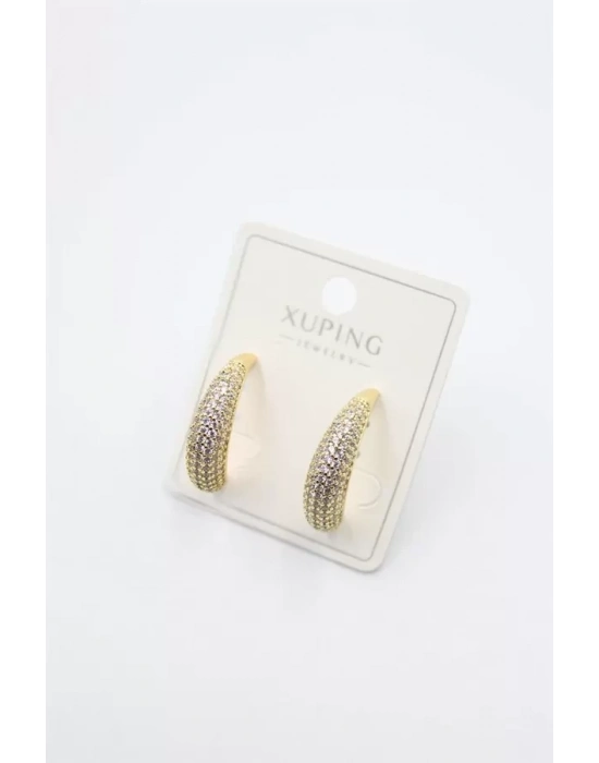 Taşlı Halka Küpe - Altın