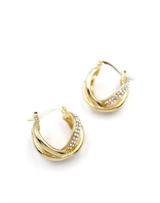 Taşlı Halka Küpe - Altın