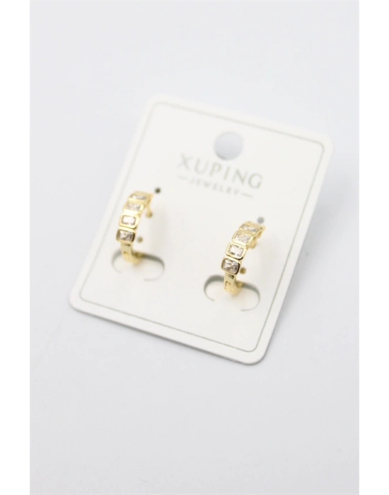 Taşlı Halka Küpe - Altın