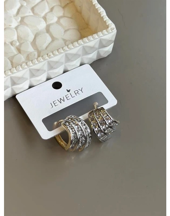 Taşlı Halka Küpe - Altın