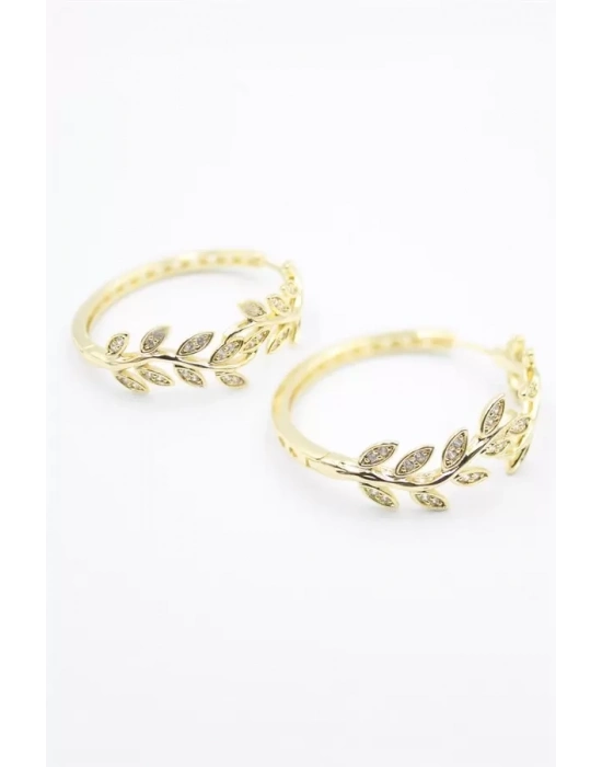 Taşlı Halka Küpe - Altın