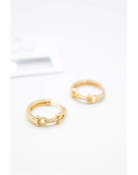 Taşlı Halka Küpe - Altın