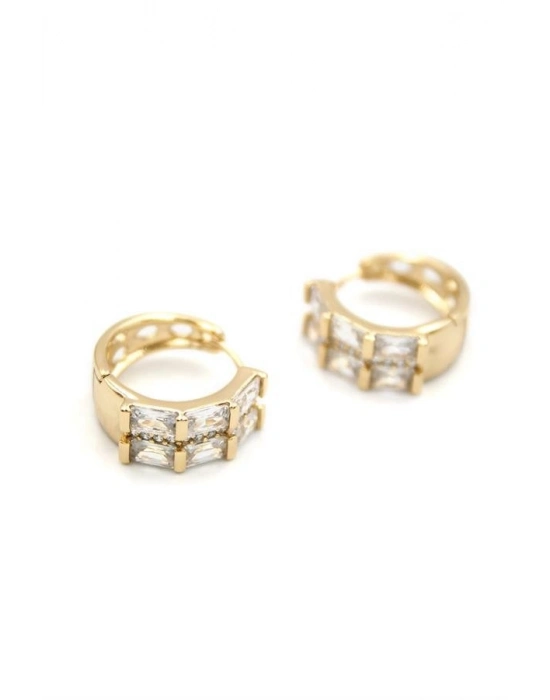 Taşlı Halka Küpe - Altın