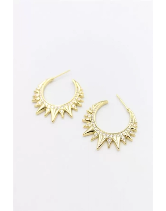 Taşlı Halka Küpe - Altın