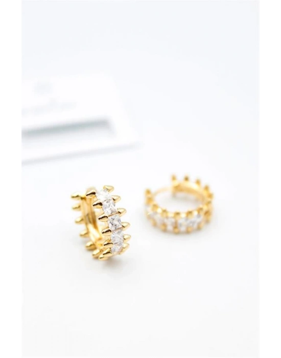 Taşlı Halka Küpe - Altın