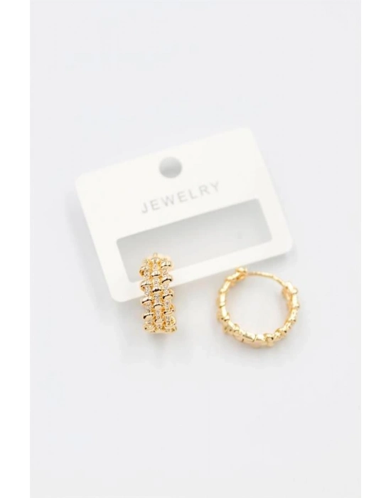 Taşlı Halka Küpe - Altın