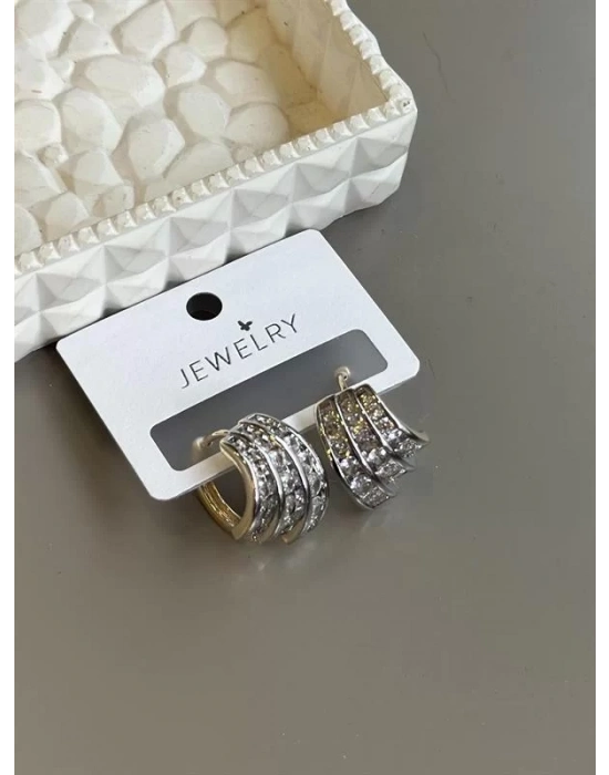 Taşlı Halka Küpe - Altın