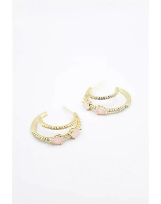 Taşlı Halka Küpe - Altın