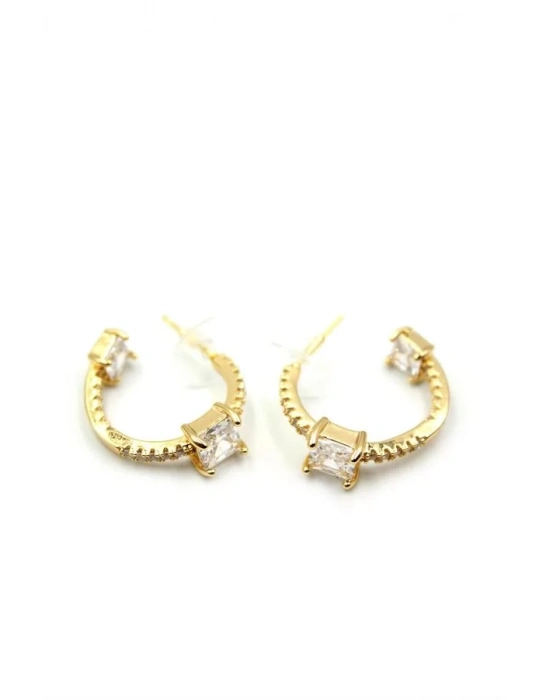 Taşlı Halka Küpe - Altın