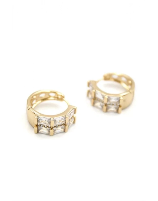 Taşlı Halka Küpe - Altın