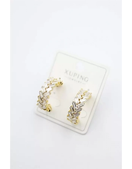 Taşlı Halka Küpe - Altın