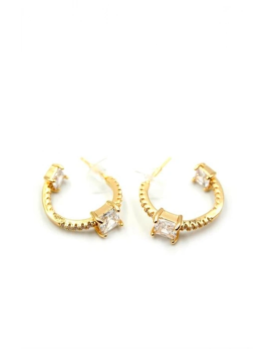 Taşlı Halka Küpe - Altın