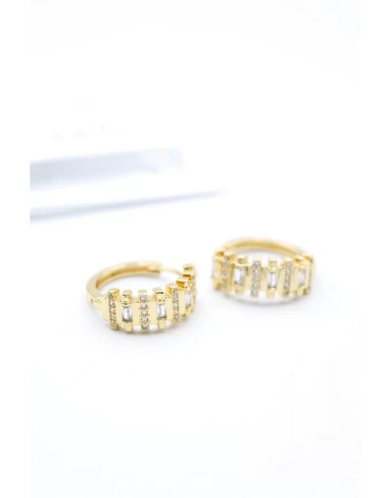 Taşlı Halka Küpe - Altın