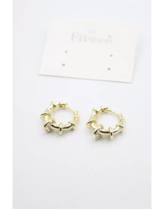 Taşlı Halka Küpe - Altın