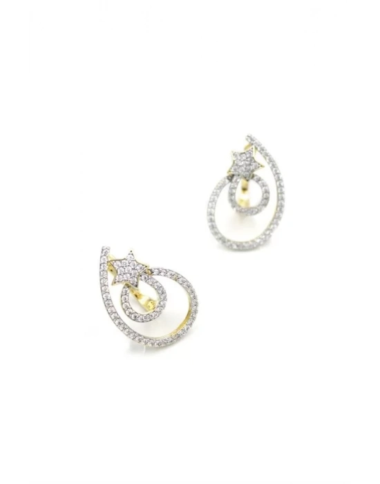 Taşlı Halka Küpe - Altın