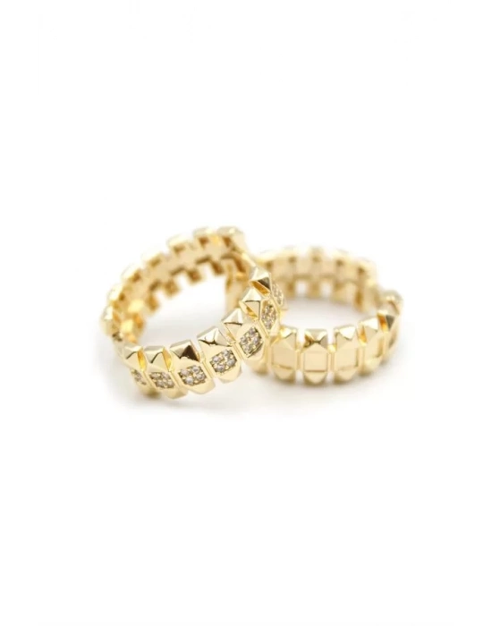 Taşlı Halka Küpe - Altın