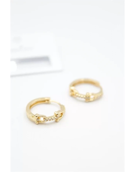 Taşlı Halka Küpe - Altın