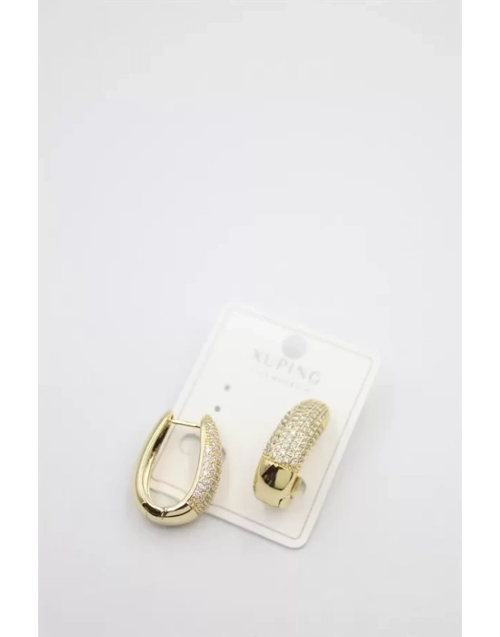 Taşlı Halka Küpe - Altın