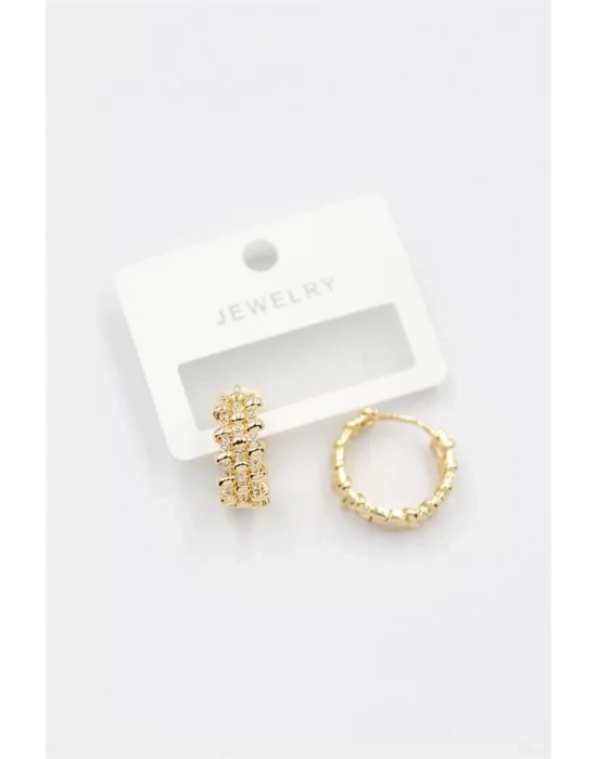 Taşlı Halka Küpe - Altın